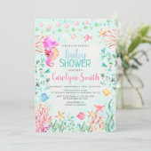 Uitnodiging tot het Baby shower van Seahorse (Staand voorkant)