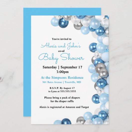 Uitnodiging tot het Baby shower van Silver en Blue (Voorkant / Achterkant)