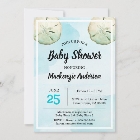 Uitnodiging tot het Baby shower van strand van San (Voorkant)
