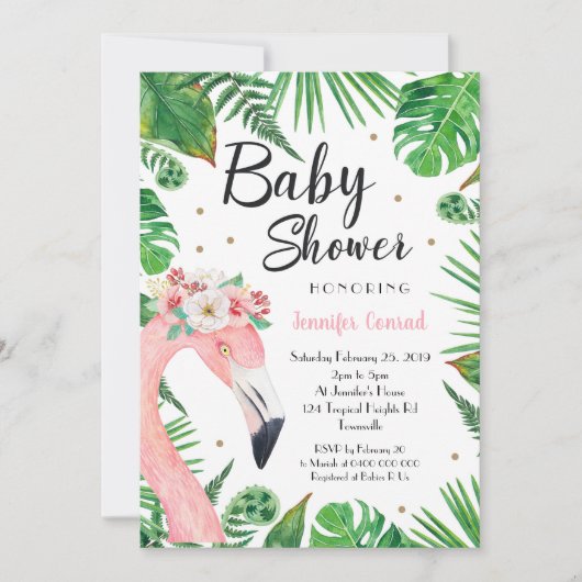 Uitnodiging tot het Baby shower van Tropical Flami (Voorkant)