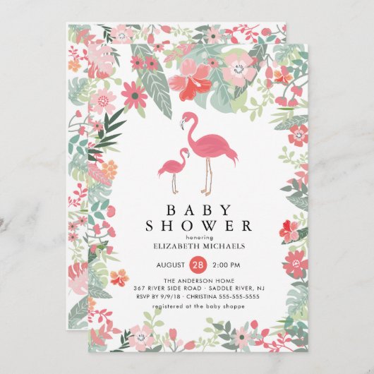 Uitnodiging tot het Baby shower van Tropical Flami (Voorkant / Achterkant)