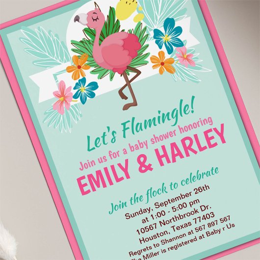 Uitnodiging tot het Baby shower van Tropical Flami