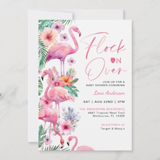 Uitnodiging tot het Baby shower van Tropical Flami (Voorkant)