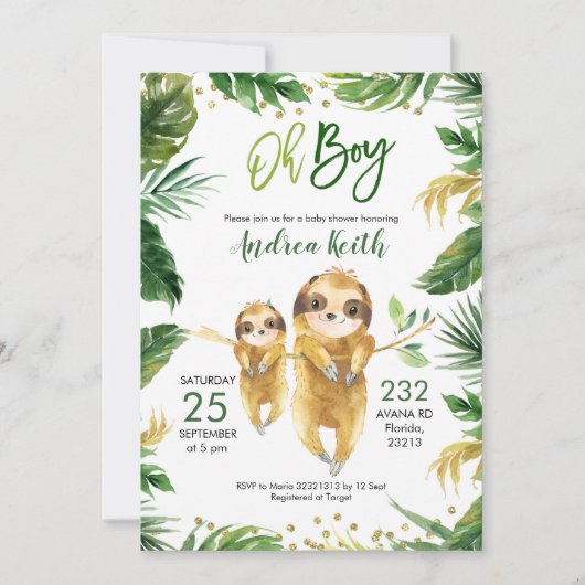 Uitnodiging tot het Baby shower van Tropisch bos (Voorkant)