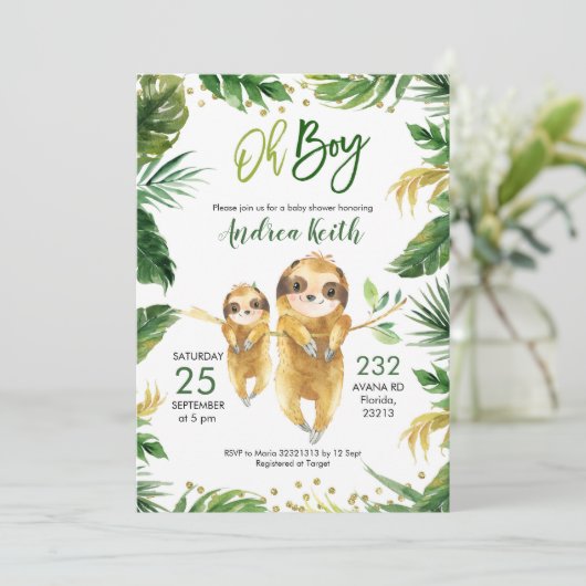 Uitnodiging tot het Baby shower van Tropisch bos (Staand voorkant)