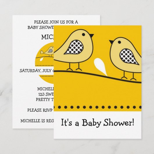 Uitnodiging tot het Baby shower van vogels : : Gee (Voorkant / Achterkant)