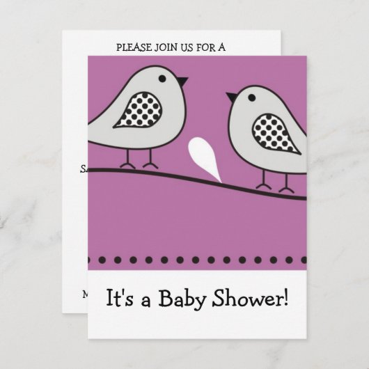 Uitnodiging tot het Baby shower van vogels : : Roz (Voorkant / Achterkant)