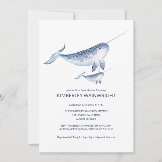 Uitnodiging tot het Baby shower van walvissen - El (Voorkant)