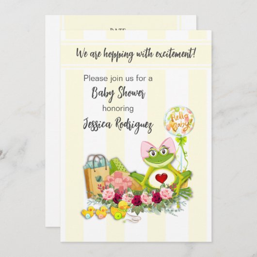 Uitnodiging tot het Baby shower van Whimsical Frog (Voorkant / Achterkant)