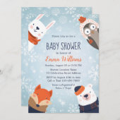 Uitnodiging tot het Baby shower van winterdieren - (Voorkant / Achterkant)