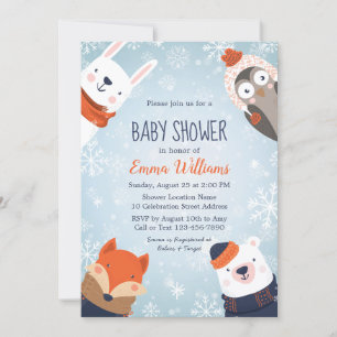 Uitnodiging tot het Baby shower van winterdieren -