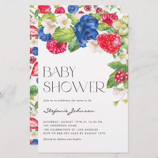 Uitnodiging tot het Baby shower waterverf Gemengd  (Voorkant / Achterkant)