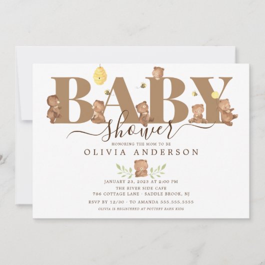 Uitnodiging tot het Beer van Cute Honey Baby showe (Voorkant)