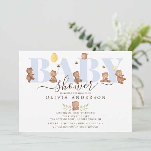 Uitnodiging tot het Beer van Cute Honey Baby showe (Staand voorkant)
