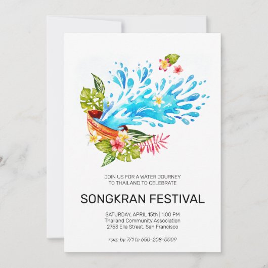 Uitnodiging tot het festival van Thailand Songkran (Voorkant)