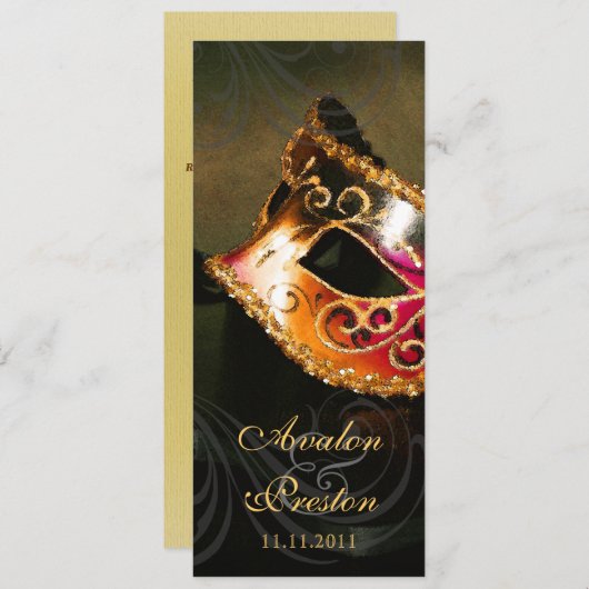 Uitnodiging tot het Gold Masquerade Wedding Progra (Voorkant / Achterkant)