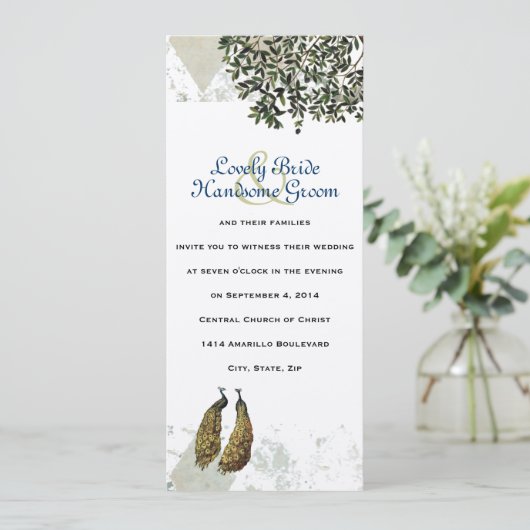  uitnodiging tot het huwelijk met Peacock Chevron (Staand voorkant)