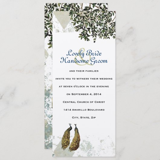 uitnodiging tot het huwelijk met Peacock Chevron (Voorkant / Achterkant)