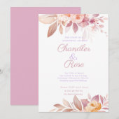 uitnodiging tot het huwelijk met roze Floral (Voorkant / Achterkant)