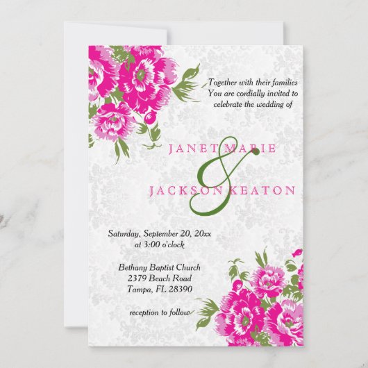  uitnodiging tot het huwelijk met roze Floral (Voorkant)