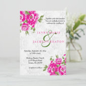  uitnodiging tot het huwelijk met roze Floral (Staand voorkant)