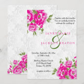  uitnodiging tot het huwelijk met roze Floral (Voorkant / Achterkant)