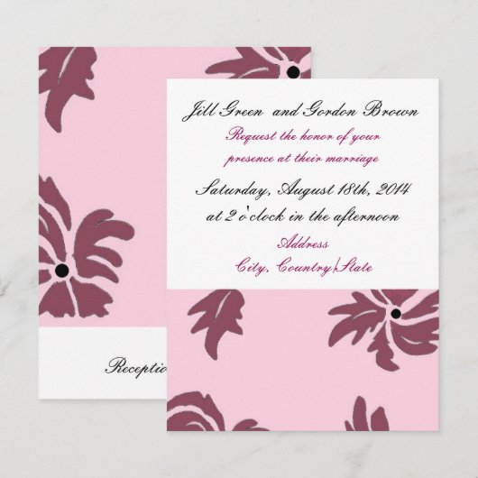 uitnodiging tot het huwelijk met roze Floral (Voorkant / Achterkant)