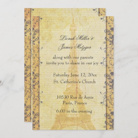 Uitnodiging tot het huwelijk te Parijs (Voorkant / Achterkant)