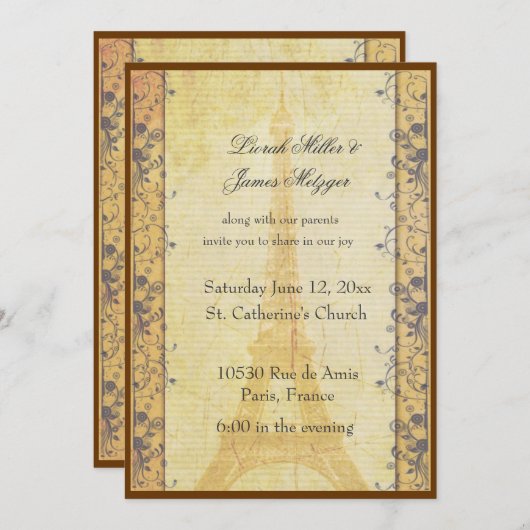 Uitnodiging tot het huwelijk te Parijs (Voorkant / Achterkant)