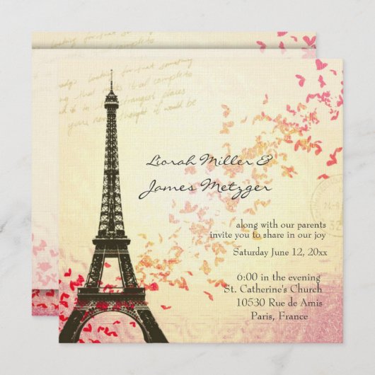 Uitnodiging tot het huwelijk te Parijs (Voorkant / Achterkant)