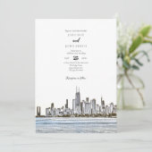 Uitnodiging tot het huwelijk van Chicago Skyline (Staand voorkant)