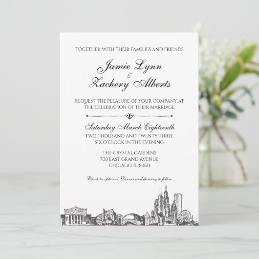 Uitnodiging tot het huwelijk van Chicago Skyline (Staand voorkant)