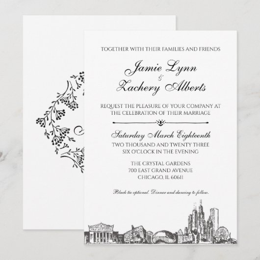 Uitnodiging tot het huwelijk van Chicago Skyline (Voorkant / Achterkant)