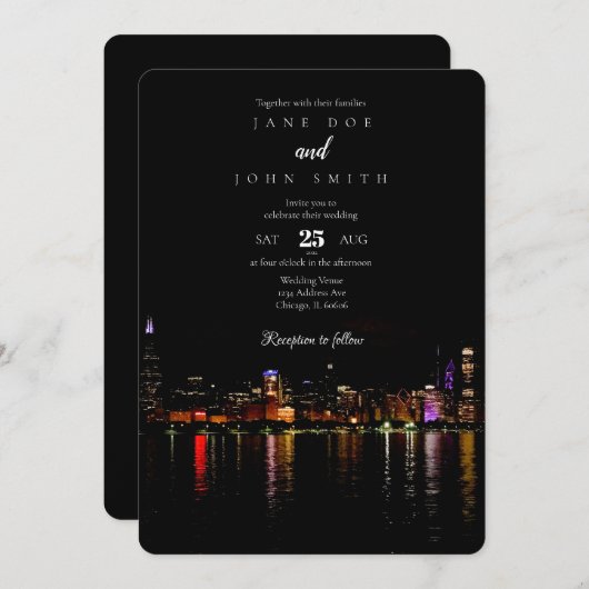 Uitnodiging tot het huwelijk van Chicago Skyline (Voorkant / Achterkant)