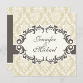 Uitnodiging tot het huwelijk van Cream Damask (Voorkant / Achterkant)
