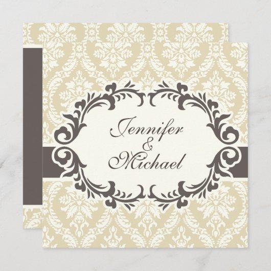 Uitnodiging tot het huwelijk van Cream Damask (Voorkant / Achterkant)