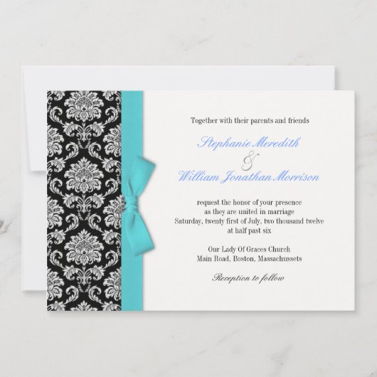 Uitnodiging tot het huwelijk van Damasblauw (Voorkant)