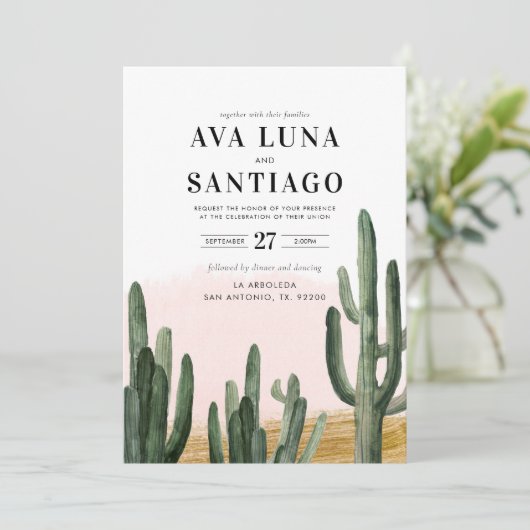 Uitnodiging tot het huwelijk van Desert Cactus (Staand voorkant)