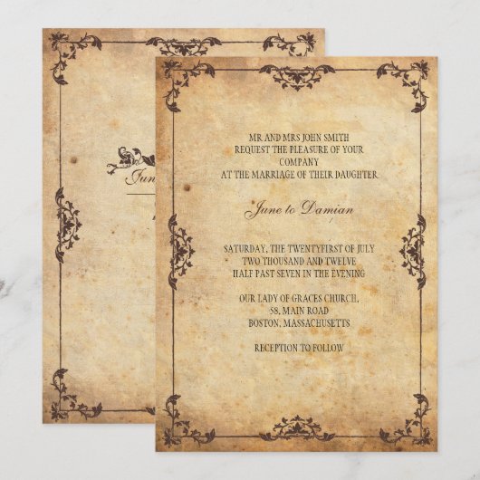  uitnodiging tot het huwelijk van Floral (Voorkant / Achterkant)