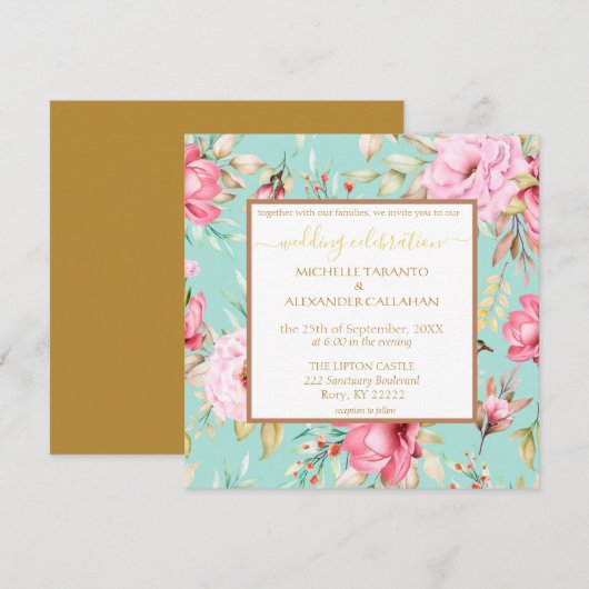 uitnodiging tot het huwelijk van Floral (Voorkant / Achterkant)