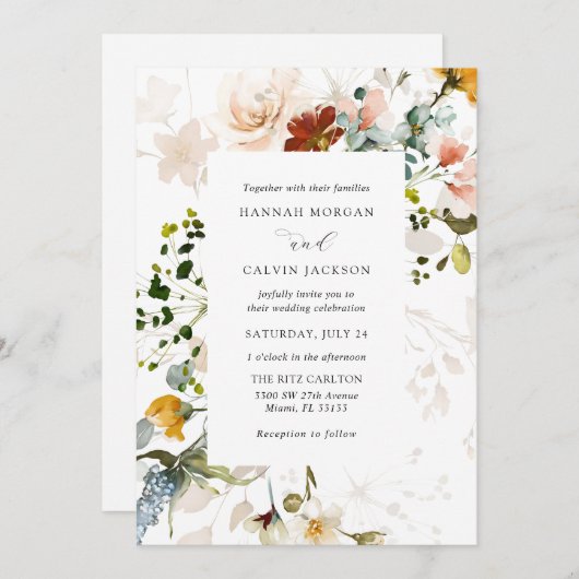  uitnodiging tot het huwelijk van Floral (Voorkant / Achterkant)