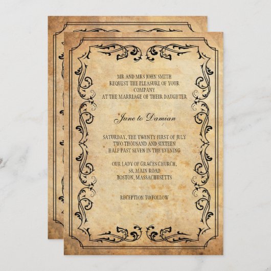  uitnodiging tot het huwelijk van Floral (Voorkant / Achterkant)