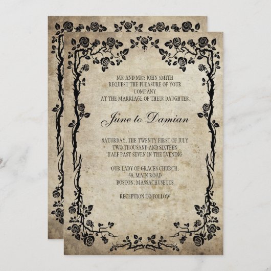 uitnodiging tot het huwelijk van Floral (Voorkant / Achterkant)