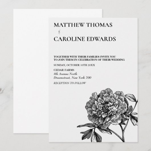 uitnodiging tot het huwelijk van Floral (Voorkant / Achterkant)