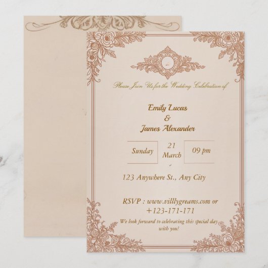  uitnodiging tot het huwelijk van Floral (Voorkant / Achterkant)