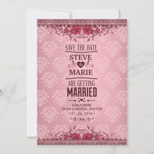  uitnodiging tot het huwelijk van Floral Damask (Voorkant)