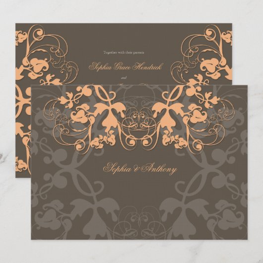  uitnodiging tot het huwelijk van Floral Flourish  (Voorkant / Achterkant)