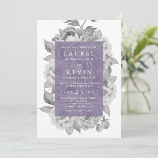  uitnodiging tot het huwelijk van Floral | Violet (Staand voorkant)