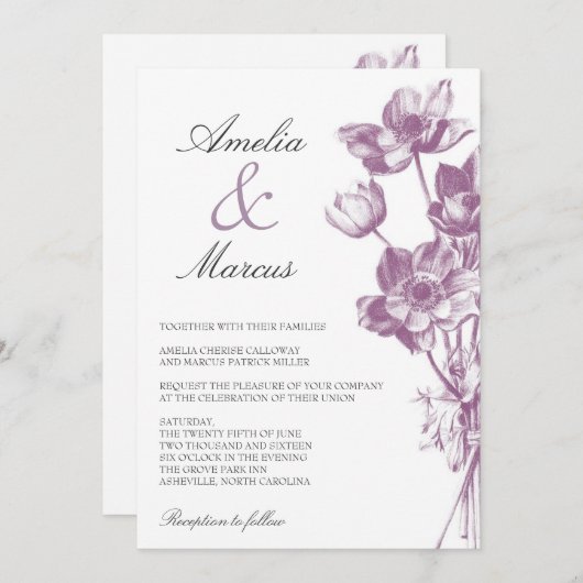  uitnodiging tot het huwelijk van Floral / White (Voorkant / Achterkant)