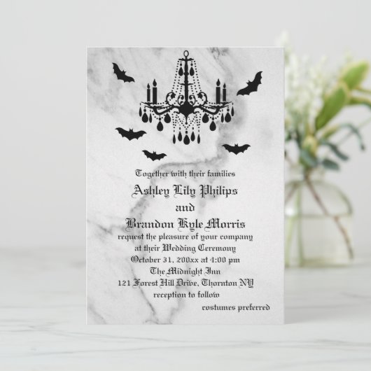 Uitnodiging tot het huwelijk van Halloween Marble (Staand voorkant)